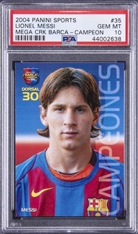 2004-05 Panini Sports Mega Cracks Barca Campeon "Campeones" #35 Lionel Messi Rookie Card - PSA GEM MT 10